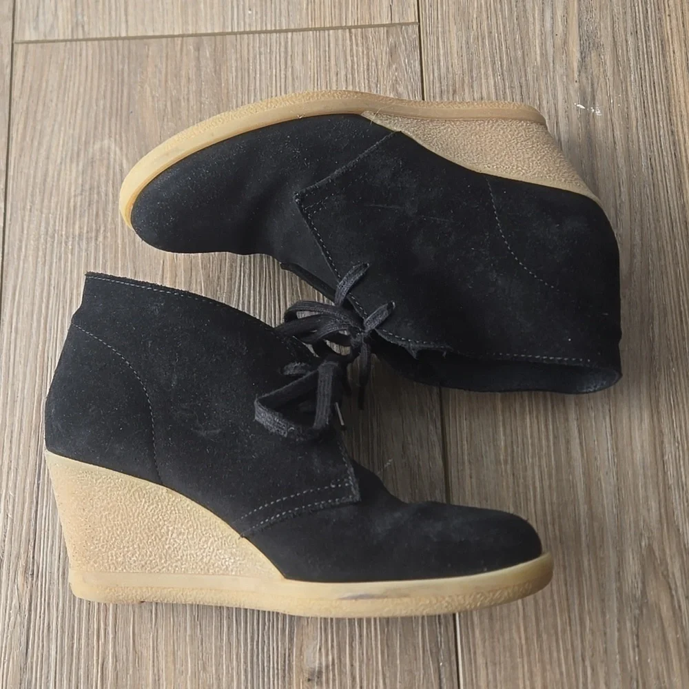 J. Crew Factory Black Suede Lace Up Wedge Booties